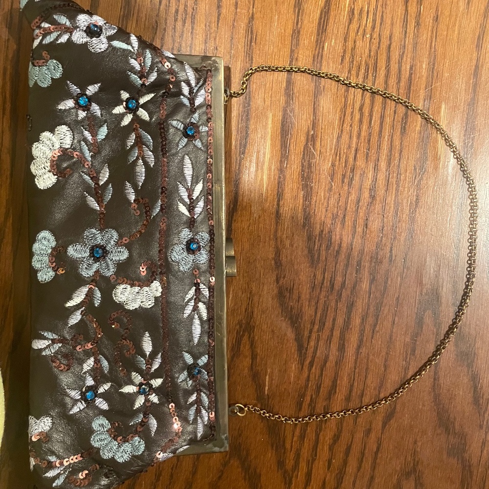 Vintage brown leather clutch - Picture 1 of 4